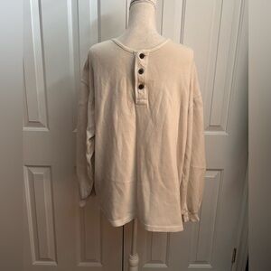 REAL CLOTHING Men Long Sleeve Henley Sweater, 100%Cotton, Cream, Size Medium